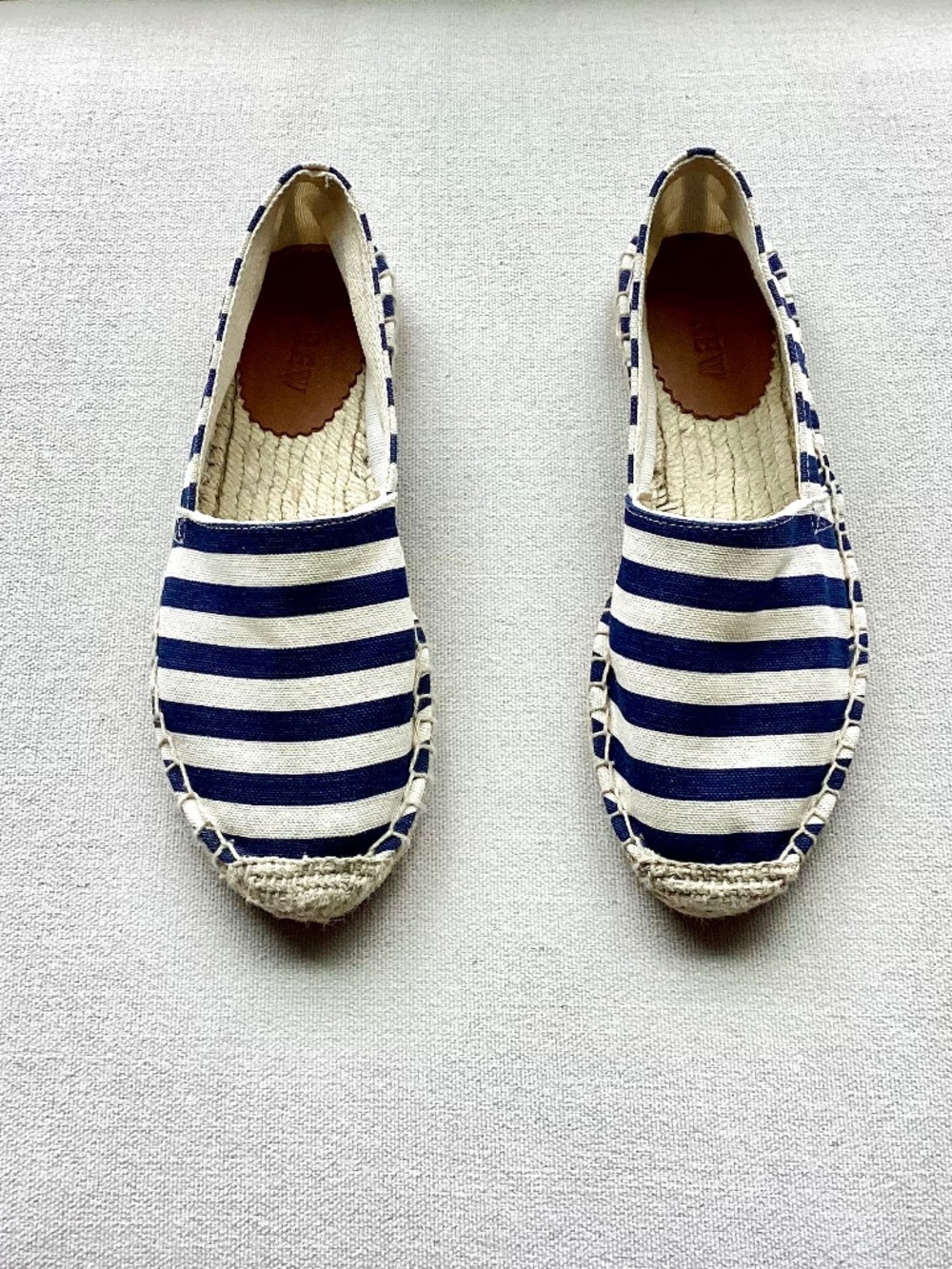 J. Crew SZ 5 Navy and Ivory Striped Canvas Jute Espadrille Women’s Shoes Spain